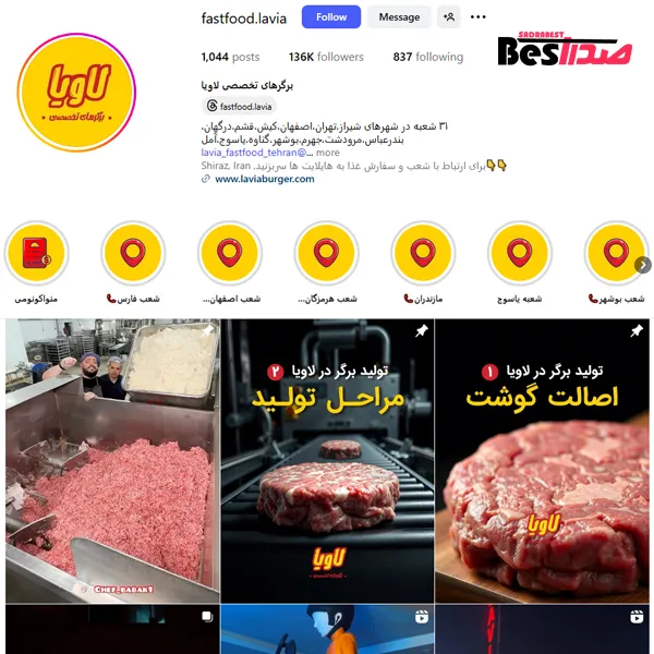 اینستاگرام فستفود لاویا صدرا